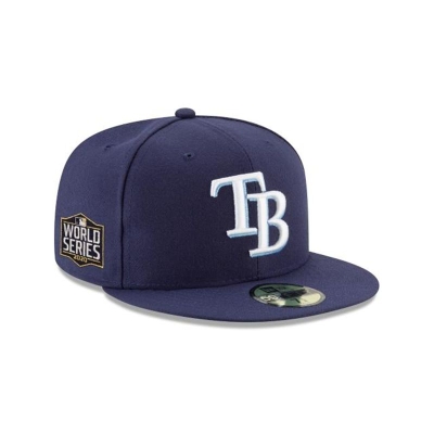 Blue Tampa Bay Rays Hat - New Era MLB World Series Side Patch 59FIFTY Fitted Caps USA3501842